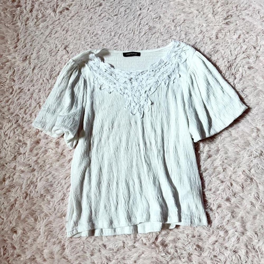 Whimsical Boho Fairy Cottage Core Flowy Lace Top Womens L Peasant RenFaire Soft